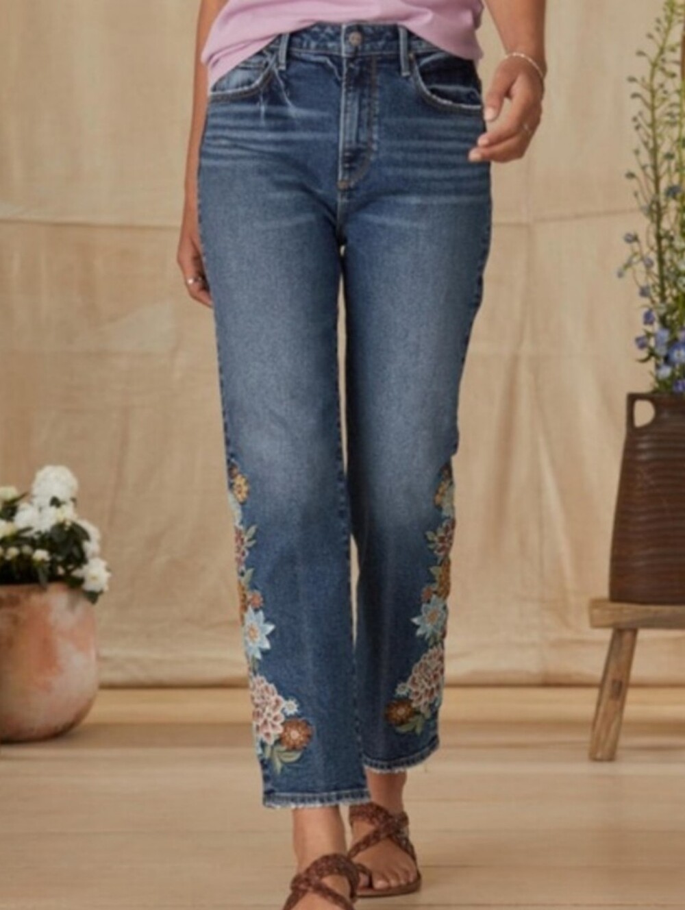 Driftwood Stella Bloom Embroidered Jeans in Dark Blue - Floral Detail - Picture 8 of 10